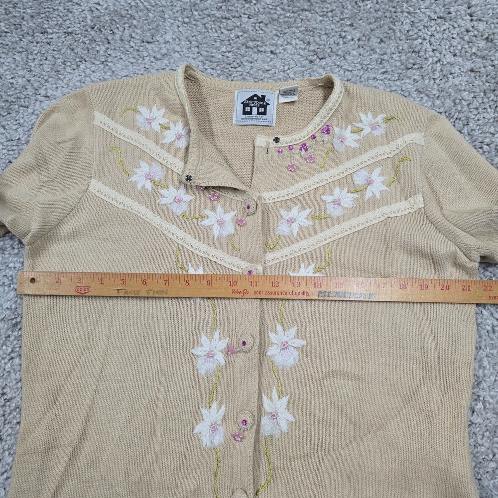 Storybook Knits Womens Floral Embroidered Cardigan Sweater Size M Cottage Granny - Picture 10 of 13